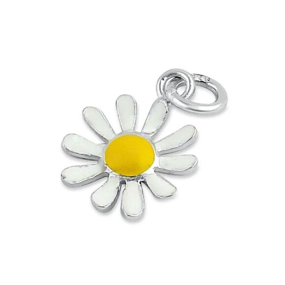Sterling Silver White and Yellow Enamel Daisy Necklace Bracelet Pendant - Picture 1 of 4